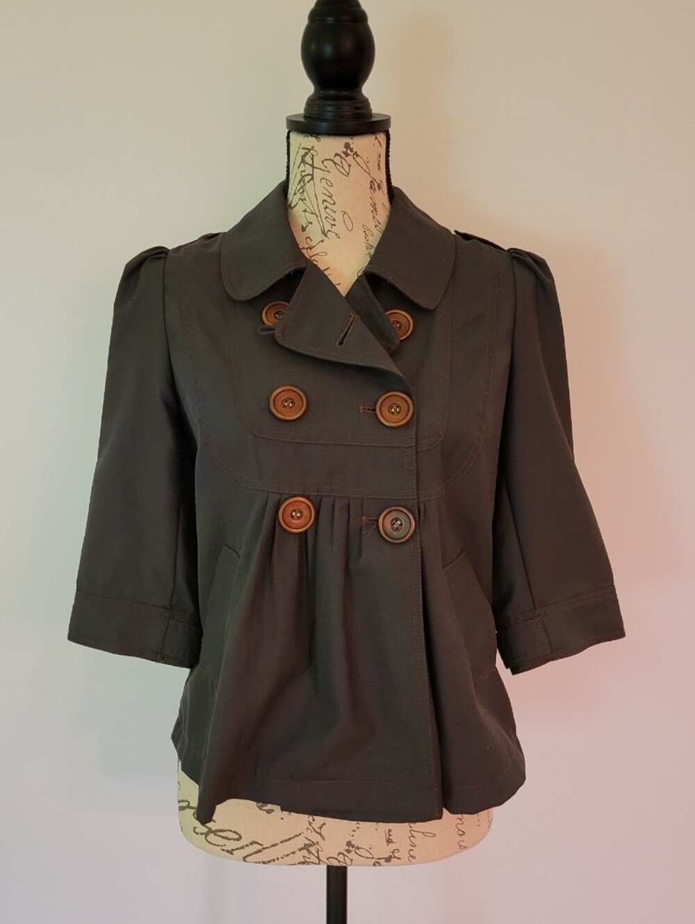 Miss Me Collection Y2k Charcoal Gray Double-Breasted Short Trench Jacket